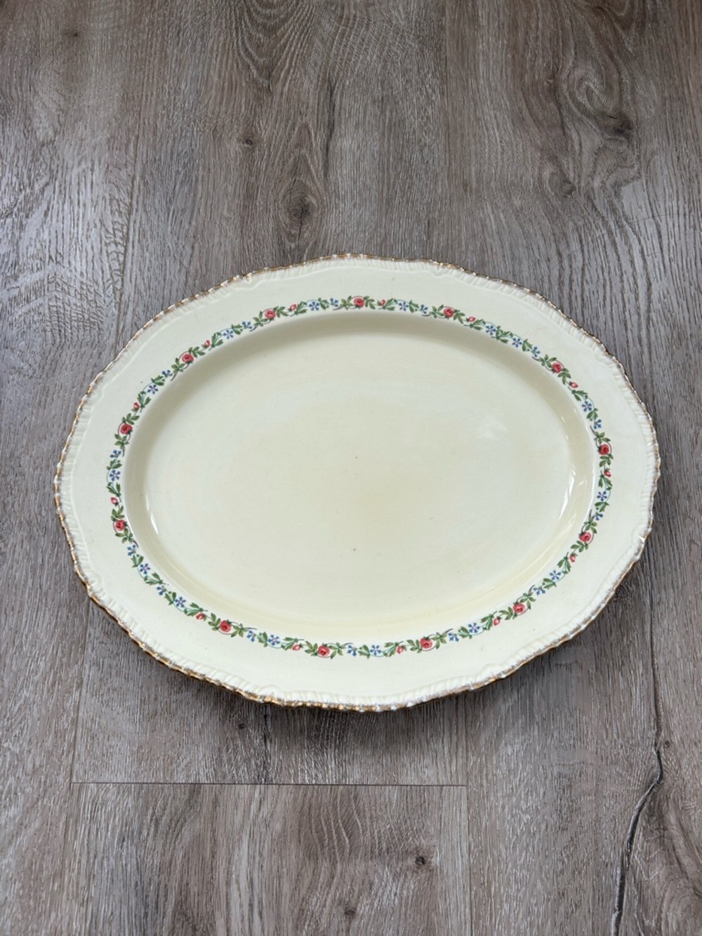 Vintage Ridgways England 22kt Gold 14” Cream Floral Oval Serving Platter